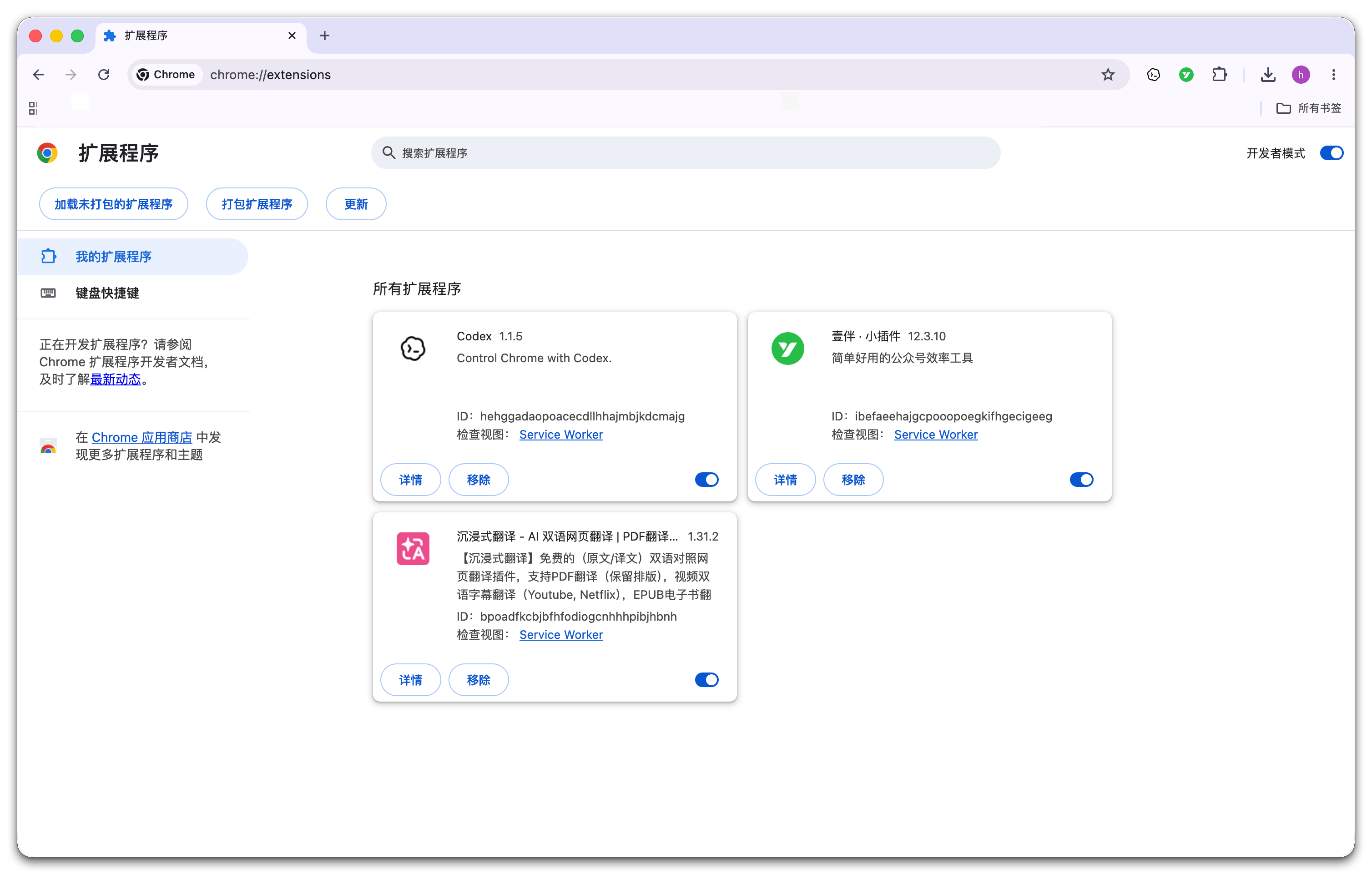 打开扩展程序页面截图